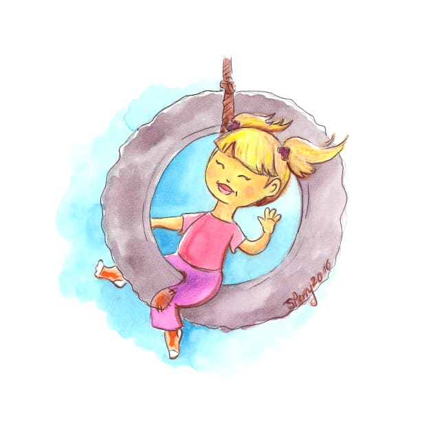 Girl on the tire swing by StephaniePerryArt