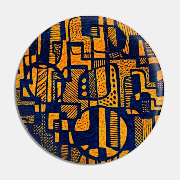 African Abstract Art Pattern Design - "Ndalu" - Orange and Blue Pin by Tony Cisse Art Originals