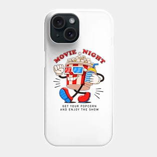 Movie night. Popcorn cartoon mascot will watch the movie Phone Case