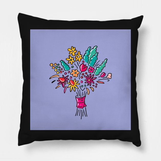 Floral bouquet on blue bell Pillow by colorofmagic