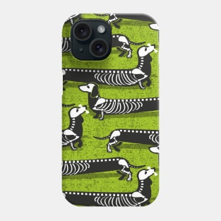 Spooktacular long dachshunds skeleton // pattern // bahia green background skeleton dogs Phone Case