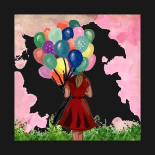 Red Dress and Colorful Balloons T-Shirt