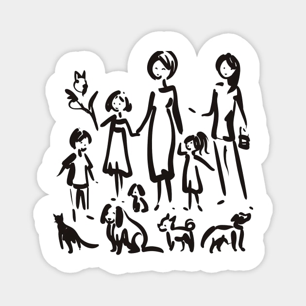 Stick figure family in black ink Magnet by WelshDesigns