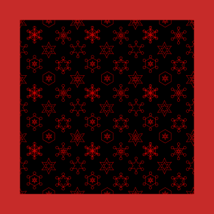 Assorted Snowflakes Red on Black T-Shirt