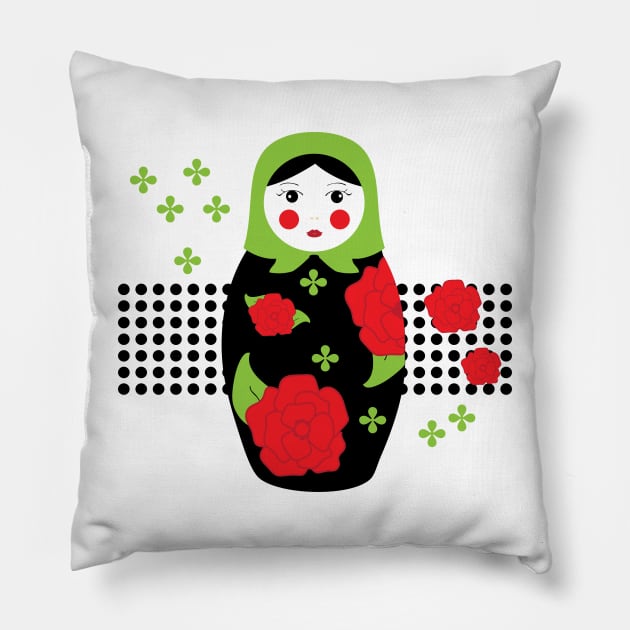 Matryoshka Folk Russian Nesting Doll Illustration Pillow by oknoki