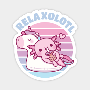 Cute Axolotl Chilling On Unicorn Pool Float Relaxolotl Magnet