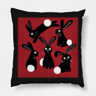 Black Bunnies on Red Pillow