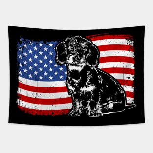 Proud Wire Haired Dachshund American Flag patriotic dog Tapestry