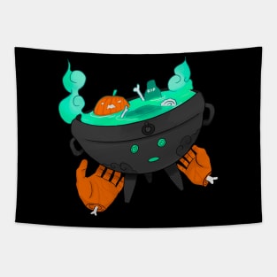 Cute Spooky Halloween Pumpkin and Skeleton Soup Tapestry