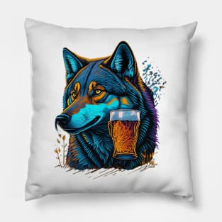 Wolf With A Beer Mug Pillow