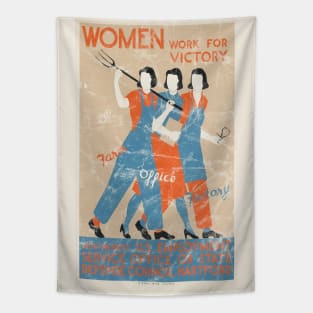 Distressed - Women Work For Victory WWII Poster Tapestry