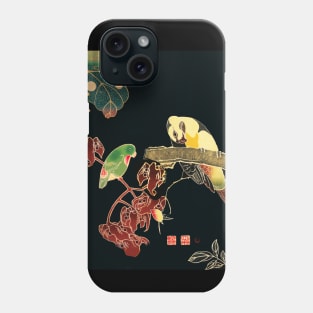 PARROTS ON A BRANCH OF A FLOWERING ROSE BUSH Antique Japanese Floral Phone Case