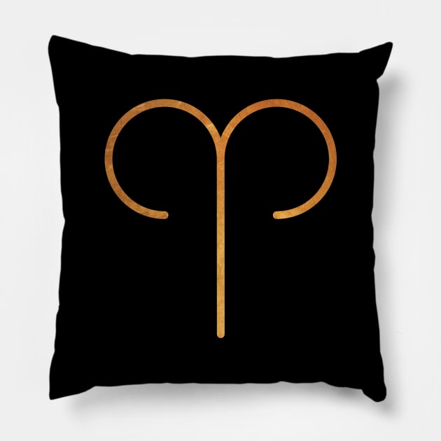 Aries Zodiac Gold Symbol Pillow by Inogitna Designs