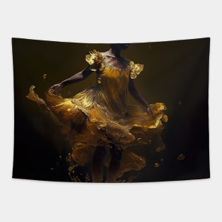 Golden Dance in Rain's Embrace Tapestry