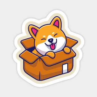 Cute Shiba Inu Dog Playing In The Box Cartoon Magnet