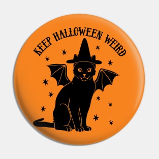 Cute Retro Black Cat Witch Bat - Keep Halloween Weird Pin
