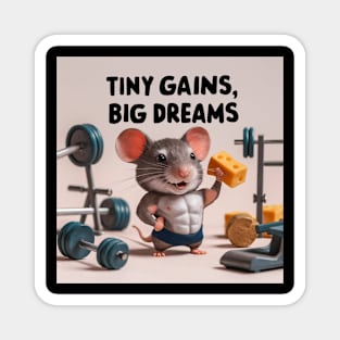 A muscular mouse wearing tiny weights, lifting a cheese dumbbell Magnet