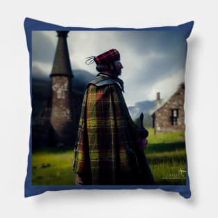 Scottish Highlander in Clan Tartan Pillow