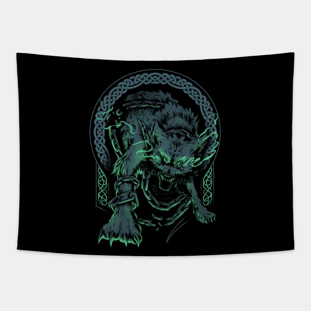 Norse Fenrir Wolf Ragnarok Viking Mythology Tapestry by Blue Pagan