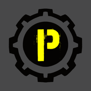 Yellow Letter P in a Black Industrial Cog T-Shirt