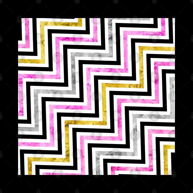 Abstract Chevron Pattern Pink Silver Gold Black by TLSDesigns