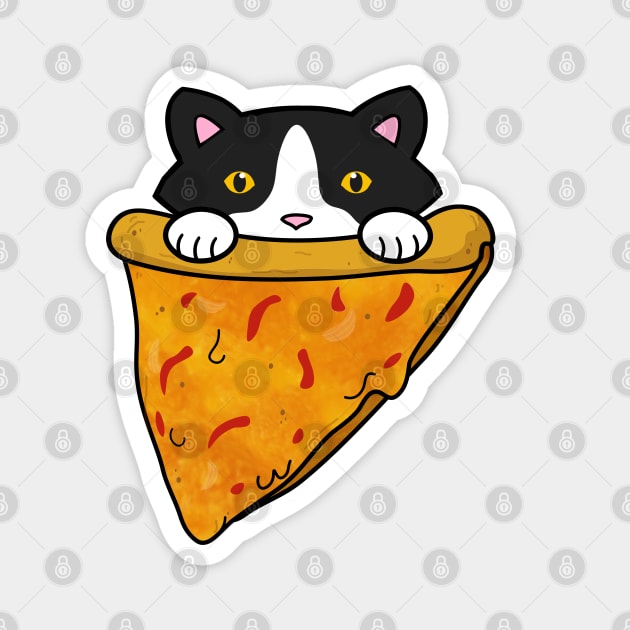 Cute cat eating a slice of pizza Magnet by Purrfect