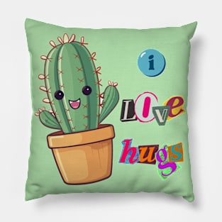 I Love Hugs Cactus Pillow