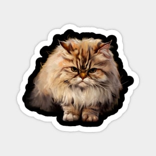 The Cat has Long, Fluffy Fur with a Mix of Cream, Brown, and white Shades. The Fur is Especially Dense Around the Neck, Giving it a Mane-like Appearance Magnet