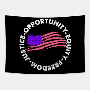 Justice Opportunity Equity Freedom US Flag Retro Vintage Tapestry