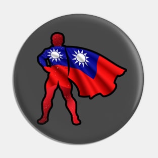 Taiwan Hero Wearing Cape of Taiwanese Flag Representing I Stand with Taiwan Pin