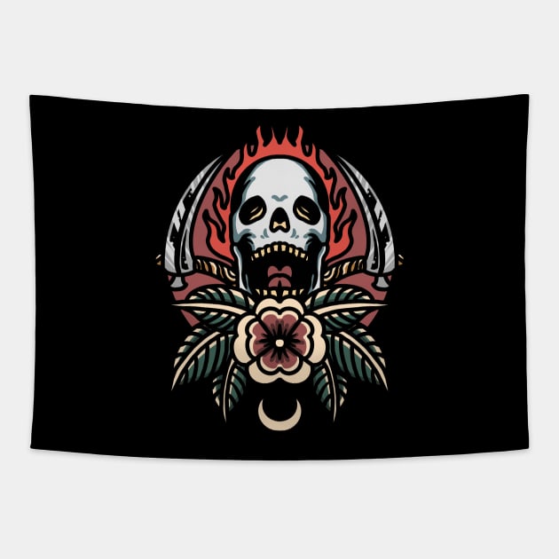 Raging Skull tattoo Tapestry by donipacoceng