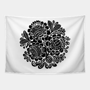 Flower circle Black Tapestry