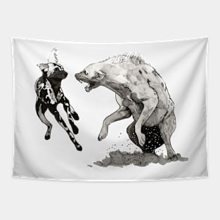 Fierce Hyena Fight Tapestry