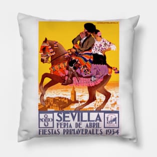 Sevilla - Seville, Spain Poster for the 1934  April Fair Spring Festival Pillow