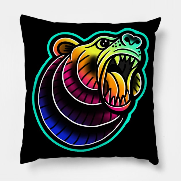 Rad Colorful Bear Pillow by Squatchyink