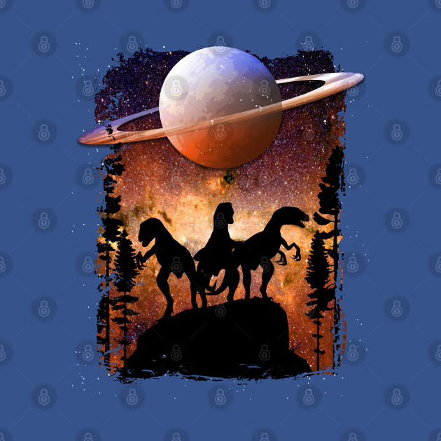 Discover Raptors Dinosaur, Prehistoric Jurassic Full Moon Galaxy Star Night Nature - Raptors Dinosaur - T-Shirt