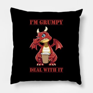 Funny Grumpy Dragon Coffee Lover Hate Morning Fantasy Animal Pillow