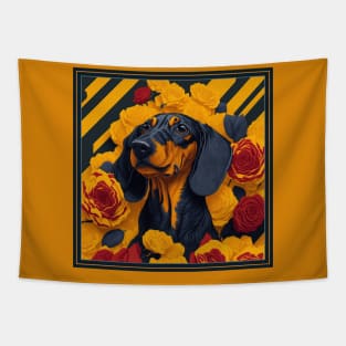 Dogs, dachshund and flowers, dog, style vector (yellow version 2 dachshund) Tapestry