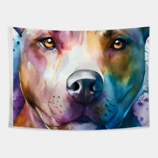 Pit Bull Terrier Portrait Watercolor Tapestry