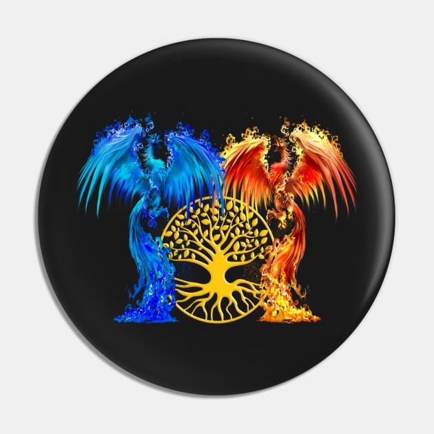 Fantasy Fire And Ice Phoenix Gold Tree Of Life Pin by Atteestude
