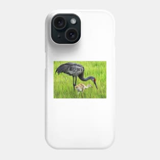 Sandhill crane parent with chick Phone Case