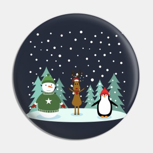 Christmas with snowman, reinder and penguin Pin