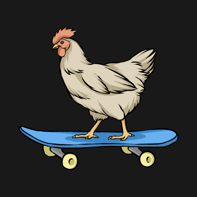 Chicken On A Skateboard by fromherotozero