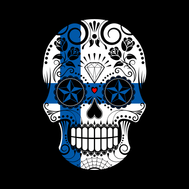 Finnish Flag Sugar Skull with Roses by jeffbartels