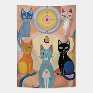 Hilma af Klint's Feline Dreamscape: Abstract Whimsy Tapestry