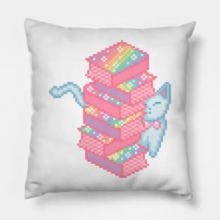 Bookworm Cat Pixel Art Pillow