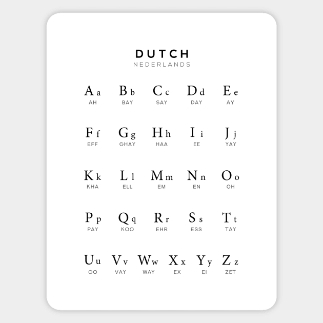 Dutch Alphabet Language Learning Chart, White - Dutch - Sticker | TeePublic