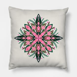 Vibrant pink and green floral mandala Pillow