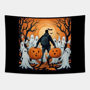 Fall Festivities with Haunted Decorations and Scary Pumpkins Tapestry