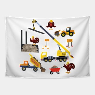 Construction Vehicle Thanksgiving Truck Turkey Boys Kids Tapestry